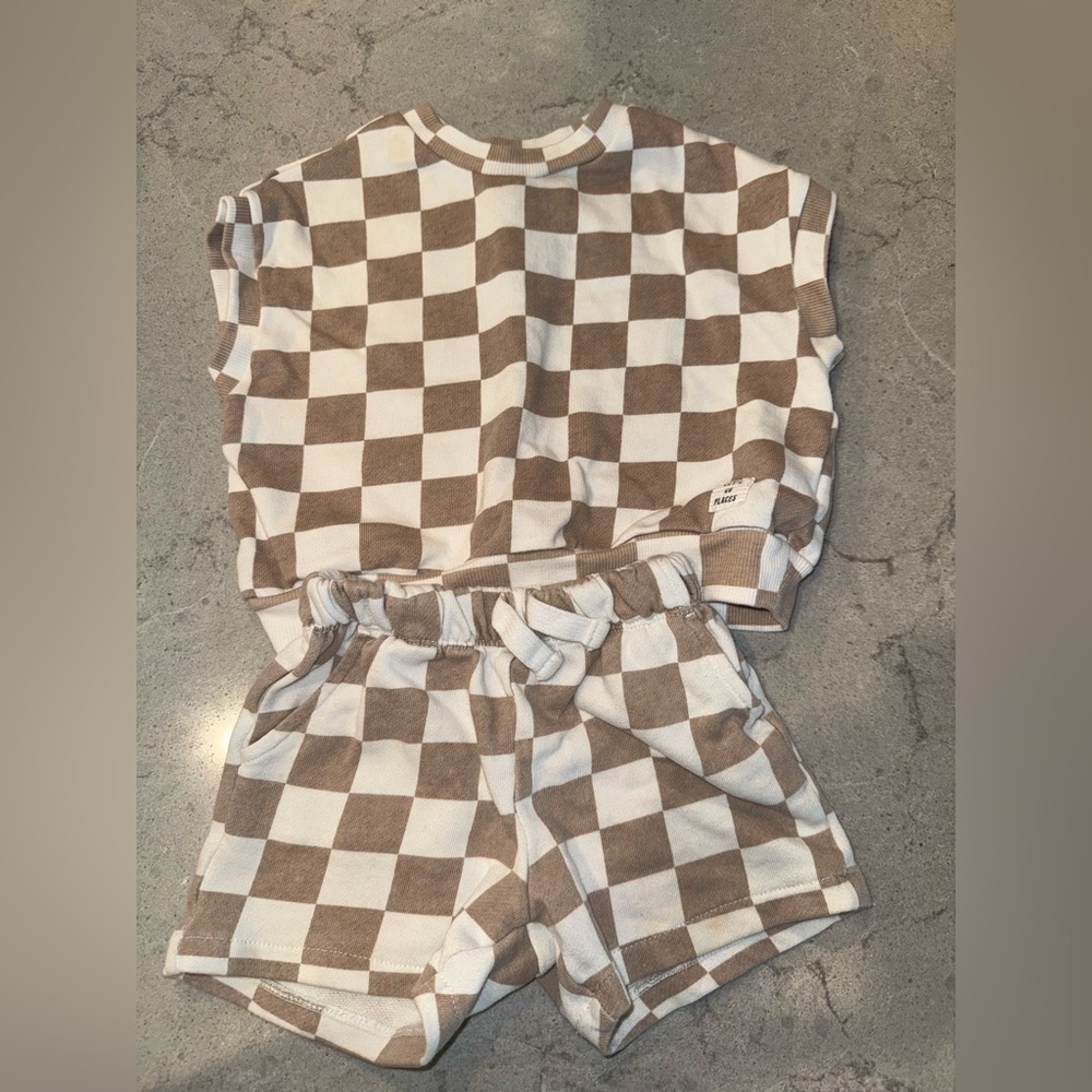 Brown and White Checkered Kids Set